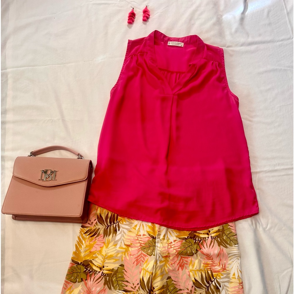 Hot Pink, sleeveless , V-neck blouse